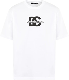 Dolce & Gabbana Heren DG logo print T-Shirt Wit Dolce & Gabbana , White , Heren - Xl,L,M
