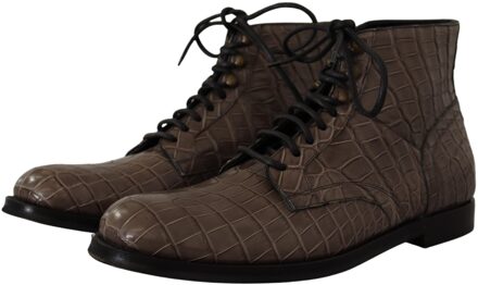 Dolce & Gabbana Heren Grijze Krokodillent leren Derby Boots - maat Zwart
