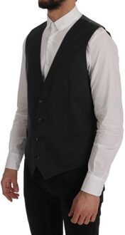 Dolce & Gabbana Heren Wol Vest Klassieke V-hals Donkergrijs