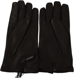 Dolce & Gabbana Heren Zwarte Logo Geëmbosseerde Leren Wanten