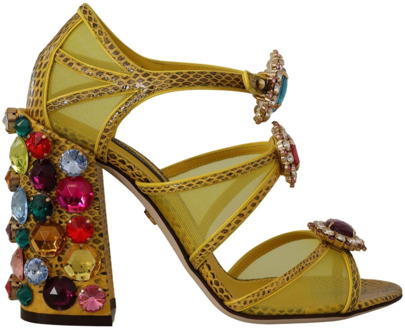 Dolce & Gabbana Hoge hak sandalen met veelkleurige kristallen Dolce & Gabbana , Yellow , Dames - 35 1/2 Eu,35 Eu,36 EU