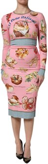 Dolce & Gabbana Italiaans Brood Print Midi Jurk - maat Roze