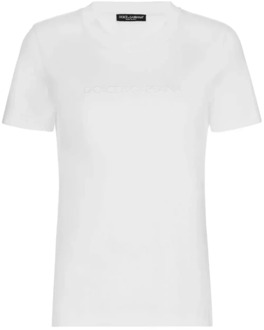 Dolce & Gabbana Katoenen T-shirt met Logo Dolce & Gabbana , White , Dames - M,S,Xs,2Xs