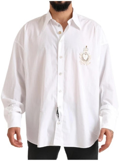 Dolce & Gabbana Klassiek Logo Katoenen Overhemd Dolce & Gabbana , White , Heren - XL