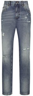 Dolce & Gabbana Klassieke Jeans met Wijde Pijpen en Versleten Effect Dolce & Gabbana , Blue , Heren - M,S