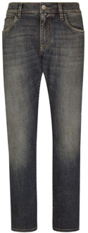 Dolce & Gabbana Klassieke Slim Fit Jeans in Lichtblauw Gewassen Denim Dolce & Gabbana , Black , Heren - 2Xl,Xl,L,M,S,4Xl,5Xl