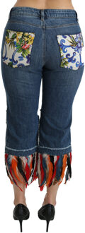 Dolce & Gabbana Korte katoenen jeans met lage taille en veren voor dames Veelkleurig - XS
