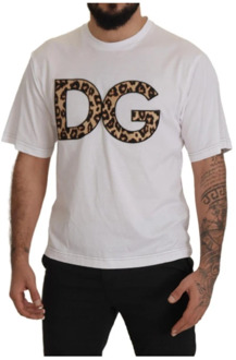 Dolce & Gabbana Korte Mouw T-Shirt met Leopard Logo Dolce & Gabbana , White , Heren - L,S