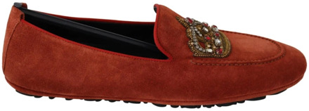 Dolce & Gabbana Kristal geborduurde leren loafers Dolce & Gabbana , Orange , Heren - 40 EU