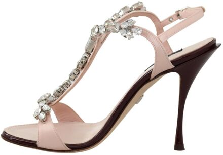 Dolce & Gabbana Kristallen versierde T-strap hakken Lichtroze