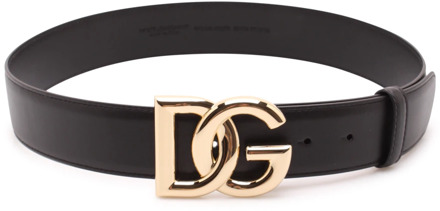 Dolce & Gabbana Kruisende 'Dg' Logo Leren Riem Dolce & Gabbana , Black , Dames - 80 CM