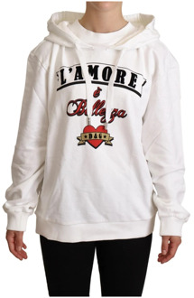 Dolce & Gabbana L`Amore Hoodie Trui Dolce & Gabbana , White , Dames - 3Xs,2Xs