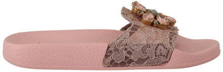 Dolce & Gabbana Lace Crystal Sandalen Slides Dolce & Gabbana , Pink , Dames - 36 EU