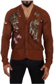 Dolce & Gabbana Leopard Butterfly Cardigan Sweater Dolce & Gabbana , Brown , Heren - XL