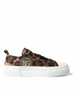 Dolce & Gabbana Leopard Canvas Casual Sneakers Dolce & Gabbana , Brown , Heren - 43 1/2 EU