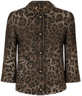 Dolce & Gabbana Leopard Jacquard Wol Kort Jasje Dolce & Gabbana , Multicolor , Dames - M,Xs