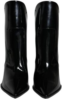 Dolce & Gabbana Leren Hakken Enkellaarsjes van Patentleer Zwart - 38.5 EU/IT