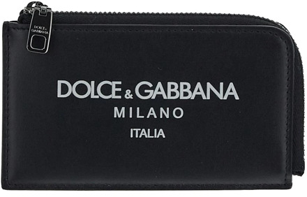 Dolce & Gabbana Leren Kaarthouder Portemonnee Dolce & Gabbana , Black , Heren - ONE Size
