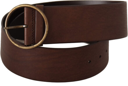 Dolce & Gabbana Leren Riem Bruin Met Ronde Gesp - 90 cm