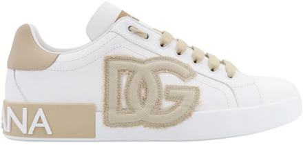 Dolce & Gabbana Leren Sneakers met Monogram Dolce & Gabbana , Beige , Heren - 41 Eu,40 1/2 Eu,39 Eu,40 EU