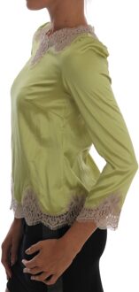 Dolce & Gabbana Limegroene Zijde Blouse met Kantafwerking - maat