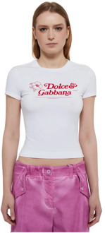 Dolce & Gabbana Logo Crop T-shirt in het wit Dolce & Gabbana , White , Dames - Xs,2Xs