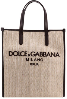 Dolce & Gabbana Logo Geborduurde Canvas en Linnen Handtas Dolce & Gabbana , Beige , Heren - ONE Size