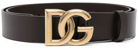 Dolce & Gabbana Logo Gesp Leren Riem Dolce & Gabbana , Brown , Heren - 100 Cm,95 Cm,85 Cm,90 Cm,105 CM