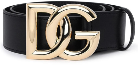 Dolce & Gabbana Logo Leren Riem Dolce & Gabbana , Black , Dames - 90 Cm,95 Cm,80 Cm,85 CM