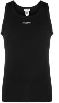 Dolce & Gabbana Logo-Patch Tanktop, Stijlvolle mouwloze top voor dames Dolce & Gabbana , Black , Dames - 2Xl,Xl,L,M,3Xl