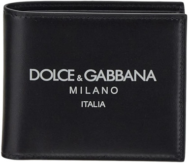 Dolce & Gabbana Logo Print Leren Bi-Fold Portemonnee Dolce & Gabbana , Black , Heren - ONE Size