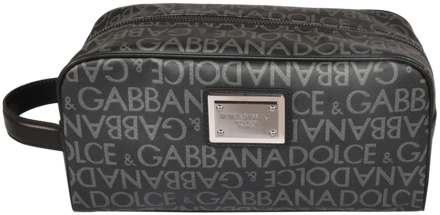 Dolce & Gabbana Logo-Print Toilettas voor Stijlvolle Mannen Dolce & Gabbana , Black , Heren - ONE Size