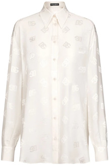 Dolce & Gabbana Logo-Versierde Zijden Overhemd Dolce & Gabbana , Beige , Dames - S