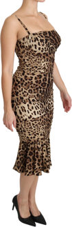 Dolce & Gabbana Luipaard Bodycon Sheath Midi Zijden Jurk - maat Bruin
