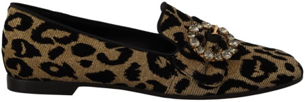 Dolce & Gabbana Luipaardprint Kristal Loafers Dolce & Gabbana , Brown , Dames - 36 1/2 EU