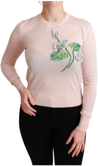 Dolce & Gabbana Luxe Floral Cashmere Pullover Dolce & Gabbana , Pink , Dames - 3XS