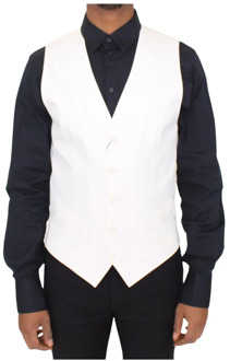 Dolce & Gabbana Luxe Katoen Zijde Blend Jurk Vest Blazer Dolce & Gabbana , White , Heren - XS