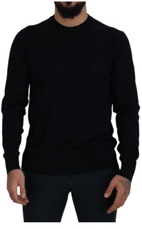 Dolce & Gabbana Luxe Zwarte Virgin Wool Crewneck Sweater Dolce & Gabbana , Black , Heren - 2XL