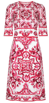 Dolce & Gabbana Majolica-print Zijden Midi-jurk Dolce & Gabbana , Multicolor , Dames - S,Xs