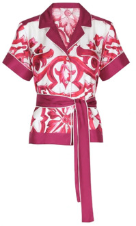 Dolce & Gabbana Majolica-print Zijden Overhemd met Riem Dolce & Gabbana , Pink , Dames - S