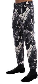 Dolce & Gabbana Mannen Grijs Bananenblad Katoenen Broek Zwart