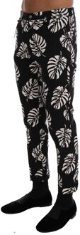 Dolce & Gabbana Mannen Wit Zwart Blad Katoen Stretch Slim Broek