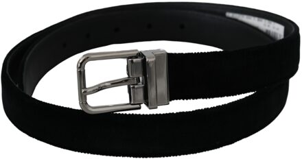 Dolce & Gabbana Mannen Zwart Leer Fluweel Zilver Gesp Riem