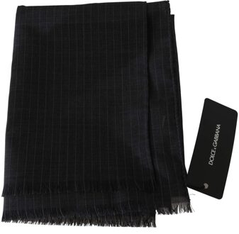 Dolce & Gabbana Men's Grijs 100% Wol Gestreept patroon Wrap Sjaal Zwart