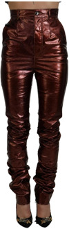 Dolce & Gabbana Metallic Bronzen Skinny Jeans met Hoge Taille Dolce & Gabbana , Brown , Dames - XS
