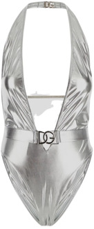 Dolce & Gabbana Metallic Logo Badpak Dolce & Gabbana , Gray , Dames - S,Xs