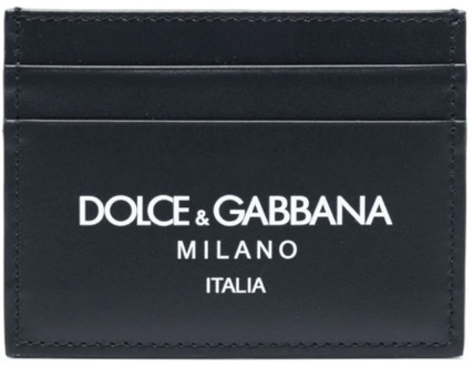 Dolce & Gabbana Midnight Blue Leren Kaarthouder met Logo Print Dolce & Gabbana , Blue , Heren - ONE Size