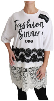 Dolce & Gabbana Mode Zondaar Katoenen Kant T-shirt Dolce & Gabbana , White , Dames - 3XS