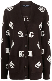 Dolce & Gabbana Monogram Wol Cardigan Bruin Sweater Dolce & Gabbana , Brown , Dames - S,Xs,2Xs,3Xs