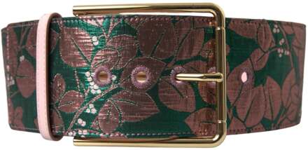 Dolce & Gabbana Multicolor Bloem Jacquard Lurex Gouden Gesp Riem Veelkleurig - 75 cm